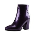 thumbnail image 1 of hopeusnice Women's Ankle Boots Pointed Toe Block Heel Patent Leather Booties Chunky Heel Dress Boots Comfortable Elegant Party Office Work Shoes Purple 40, 1 of 4