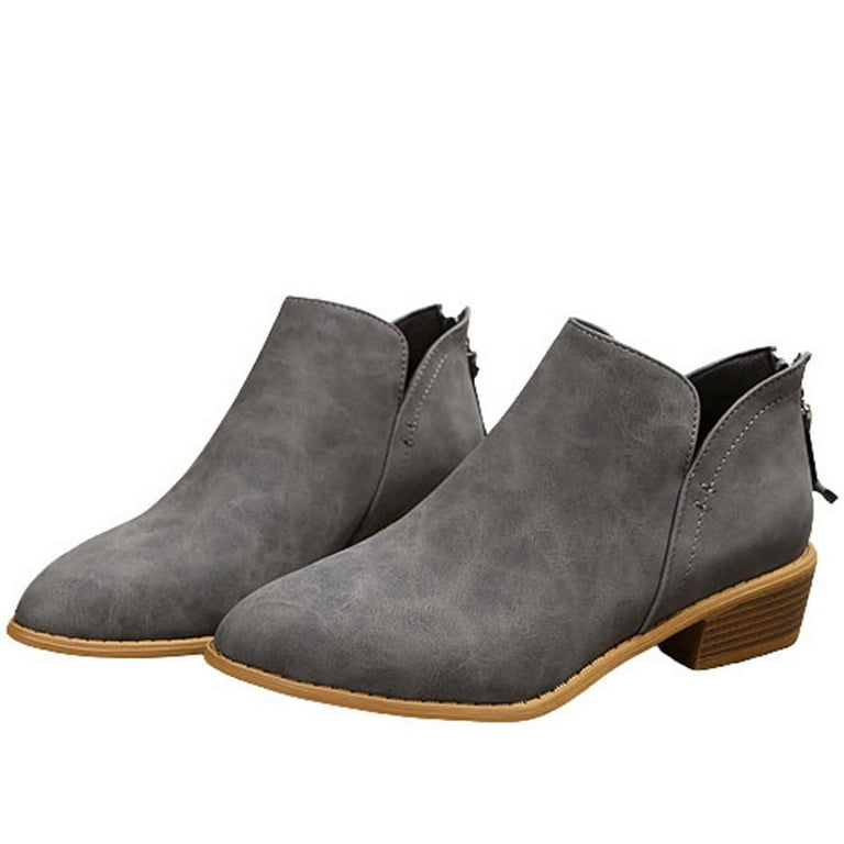 hopeusnice Women's Ankle Boots Side Zipper Pointed Toe Low Heel PU Leather  Slip On Short Boots Fall Winter Shoes Gray 37 - Walmart.com