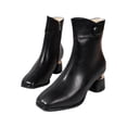 thumbnail image 1 of hopeusnice Women's Ankle Boots Square Toe Block Heel Leather Zipper Buckle Chunky Heel Fall Winter Fashion Comfortable Black 42, 1 of 9