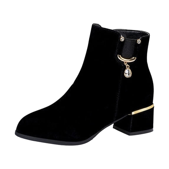 hopeusnice Women's Ankle Boots Suede Block Heel Zipper Boots Chunky Heel Booties Comfortable Dress Short Shoes Winter Fall Footwear Black 37