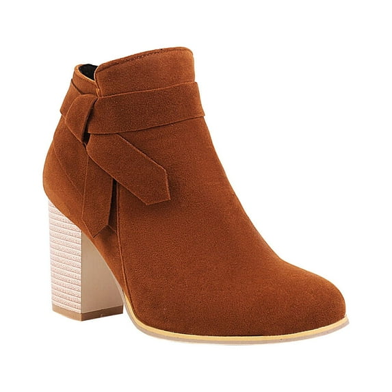 hopeusnice Women's Ankle Boots Suede Chunky Heel Block Heel Booties Fall Winter Shoes Buckle Closure Comfortable Fashion Boots Brown 39