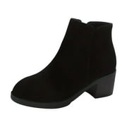 hopeusnice Womens Ankle Boots Suede Chunky Heel Pointed Toe Booties Comfortable Zipper Block Heel Fall Winter Shoes Black 37
