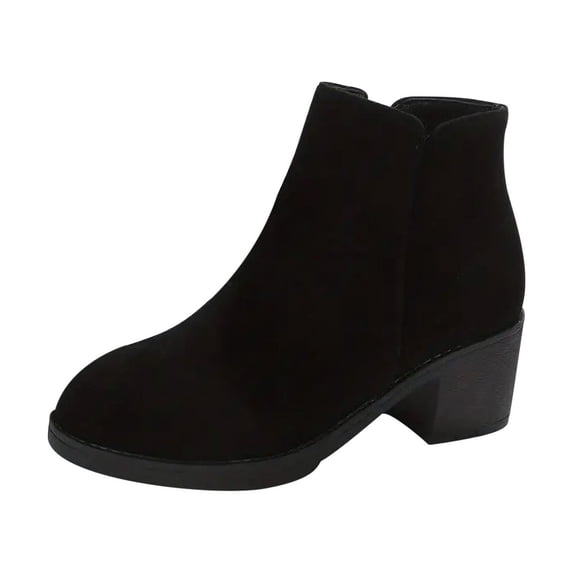 hopeusnice Women's Ankle Boots Suede Chunky Heel Pointed Toe Booties Comfortable Zipper Block Heel Fall Winter Shoes Black 43
