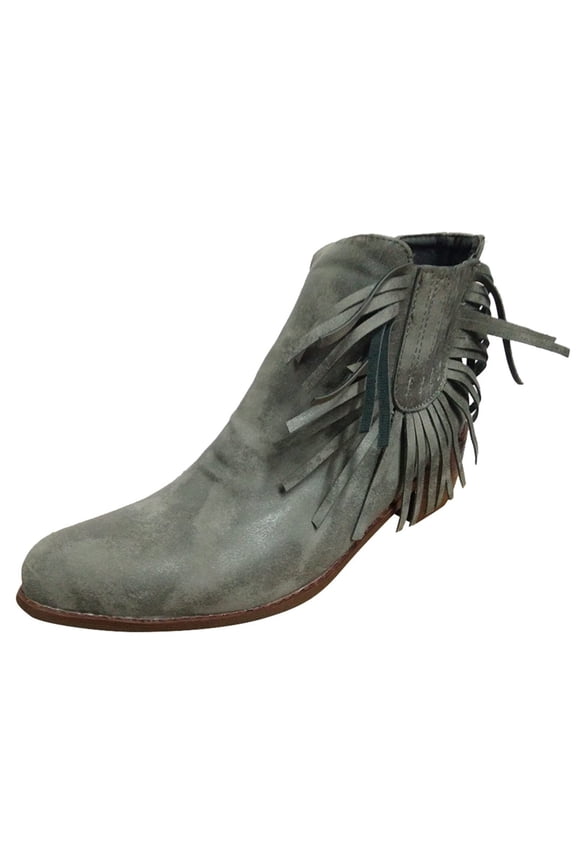 Women's Ankle Boots Suede Fringe Booties Low Heel Side Zipper Ankle Boots Comfortable Western Boots for Women Green 36