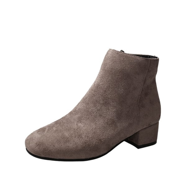 hopeusnice Women's Ankle Boots Suede Low Heel Block Heel Booties Zipper Comfortable Short Boots Fall Winter Shoes Outdoor Brown 37