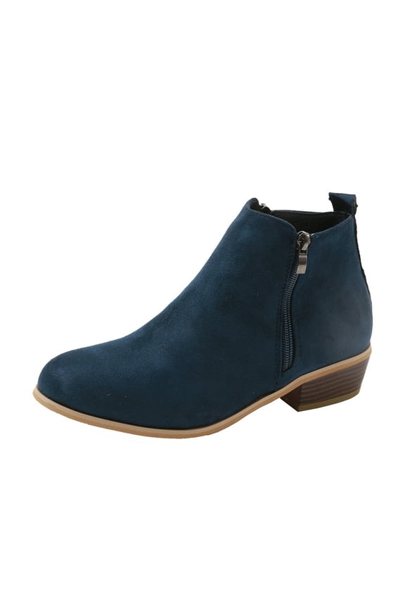 Women's Ankle Boots Suede Side Zipper Low Heel Booties Comfortable Block Heel Fall Winter Shoes Outdoor Walking Ankle Boots Blue 40