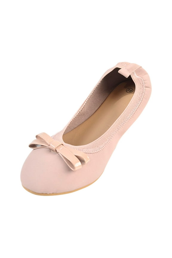 Women's Ballerina Flats Comfortable Suede Bowknot Slip On Flats Shoes Soft Sole Low Heel Ballerina Shoes Pink 40