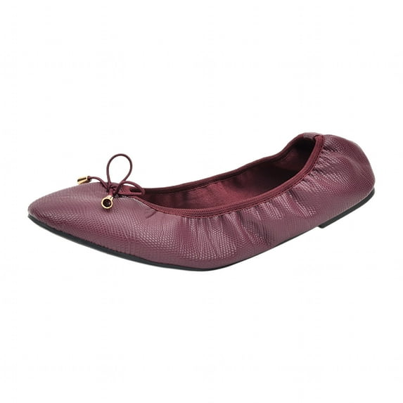 hopeusnice Women's Ballerina Flats Slip On Comfortable Shoes Bowknot Flats Soft Faux Leather Pointed Toe Lightweight Non-Slip Breathable Wine 37