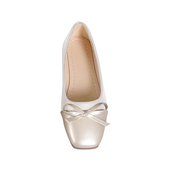 hopeusnice Women's Bowknot Flats Slip On Ballerina Shoes Comfortable Round Toe Flat Heel Soft Sole Faux Leather Loafers Dress Shoes Beige 39