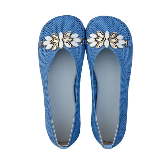 hopeusnice Women's Breathable Knit Mesh Flats Comfortable Rhinestone Slip On Shoes Low Heel Soft Sole Lightweight Breathable Vacation Beach Daily Walking Shoes Light Blue 41