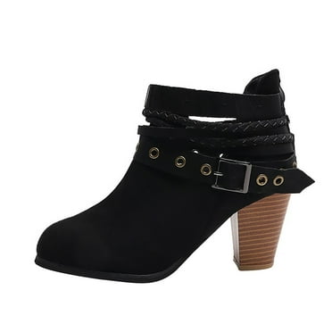hopeusnice Women's Buckle Ankle Boots Suede Chunky Heel Pointed Toe Buckle Ankle Booties Dress Boots Fashion Comfortable Fall Winter Shoes Black 37