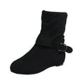 thumbnail image 1 of hopeusnice Women's Buckle Ankle Boots Suede Flat Booties Comfortable Low Heel Winter Warm Shoes Black 36, 1 of 9