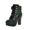 thumbnail image 1 of hopeusnice Women's Buckle Lace Up Ankle Boots Chunky Heel Suede Booties High Heel Dress Shoes Fall Winter Warm Comfortable Fashion Boots Green 40, 1 of 6