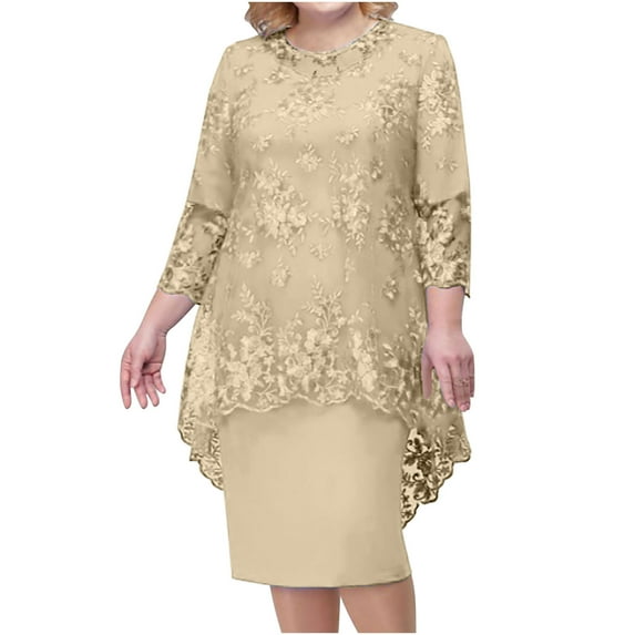 hopeusnice Women's Casual Beach Solid Color Dress Sets Long Sleeve Two Piece Sets Fashion Summer Evening Dress Pants Lace Workout Vacation Beige XXL