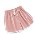 thumbnail image 1 of hopeusnice Women's Casual Beach Solid Color Lounge Shorts Elastic High Waist Running Shorts Drawstring Pants Workout Vacation Wrinkled Pockets Fashion Summer Sweat Shorts Pink S, 1 of 3