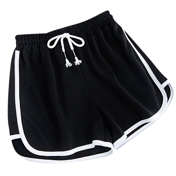hopeusnice Women's Casual Beach Solid Color Lounge Shorts Elastic High Waist Running Shorts Drawstring Pants Workout Vacation Wrinkled Pockets Fashion Summer Sweat Shorts Black XL