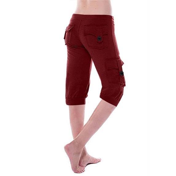 hopeusnice Women's Casual Beach solid color lounge shorts elastic high waist running shorts drawstring pockets cargo shorts Fashion Summer Pants workout vacation Wine L
