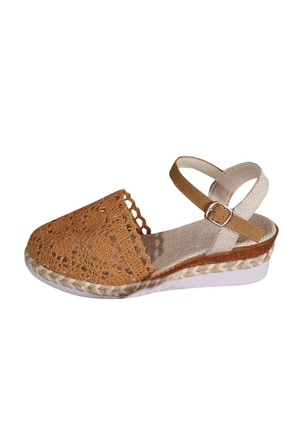 Women's Casual Sandals Buckle Ankle Strap Espadrille Wedge Shoes Lace Up Comfortable Breathable Wedge Sandals Brown 40