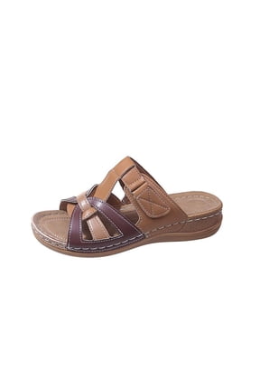 Women's Casual Sandals Comfortable Open Toe Buckle Slip On Flat Wedge Shoes Outdoor Walking Beach Sandals Yellow 37