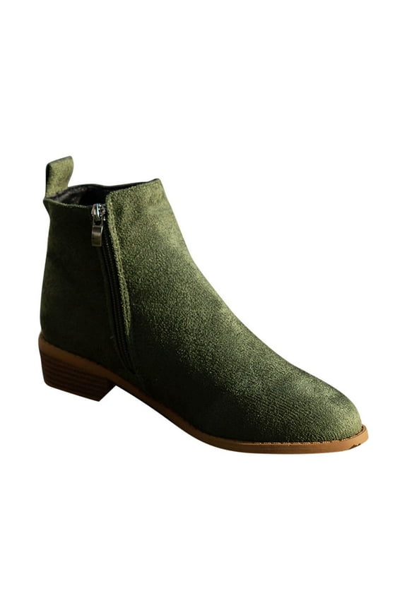 Women's Chelsea Boots Suede Ankle Boots Pull on Low Heel Booties Comfortable Block Heel Round Toe Suede Shoes Army Green 36