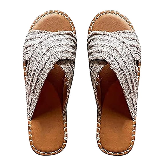 hopeusnice Women's Cross Cloth Plus Size Slippers Summer Open Toe Slip On Sandals Flat Sandals Casual Elegant Outdoor Slip Beach Flat Shoe Gray 38