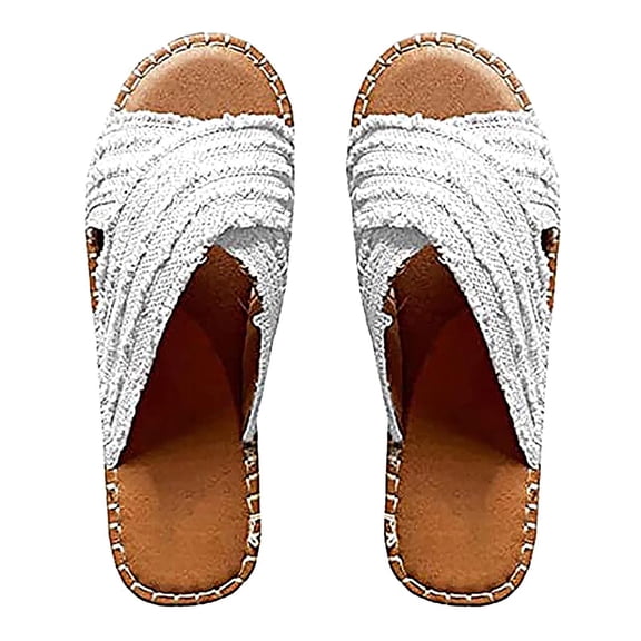 hopeusnice Women's Cross Cloth Plus Size Slippers Summer Open Toe Slip On Sandals Flat Sandals Casual Elegant Outdoor Slip Beach Flat Shoe White 36