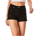 thumbnail image 1 of hopeusnice Women's Denim Jeans Shorts Casual Beach Ripped Patches Running Shorts Fashion Summer Elastic High Waist Sweat Shorts Lounge Shorts Pockets Workout Vacation Pants Black S, 1 of 3