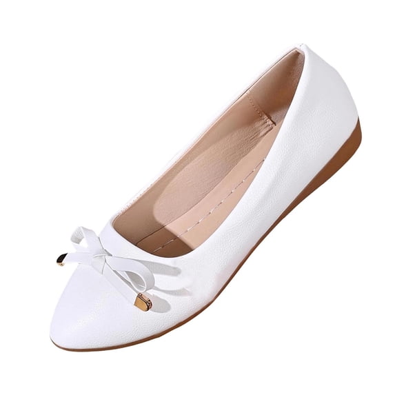 hopeusnice Women's Driving Shoes Soft Insole Plus Size Available Bow Accent Ideal For Work Office And Casual Outings White 36