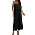 thumbnail image 1 of hopeusnice Women's Elastic High Waist Romper Overalls Shorts Solid Color Jumpsuits Fashion Summer Casual Beach Pants Wrinkled Layer Backless Workout Vacation Black M, 1 of 7