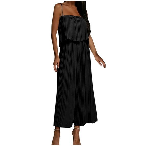 hopeusnice Women's Elastic High Waist Romper Overalls Shorts Solid Color Jumpsuits Fashion Summer Casual Beach Pants Wrinkled Layer Backless Workout Vacation Black M