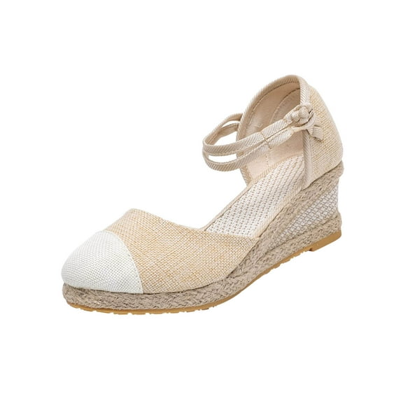 hopeusnice Women's Espadrille Wedge Sandals Summer Ankle Strap Platform Buckle Beach Shoes Comfortable Breathable Wedge Heels Black 35