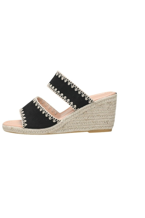 Women's Espadrille Wedge Sandals Summer Open Toe Buckle Strappy Wedge Shoes Comfortable Slip On Wedge Slides Black 41