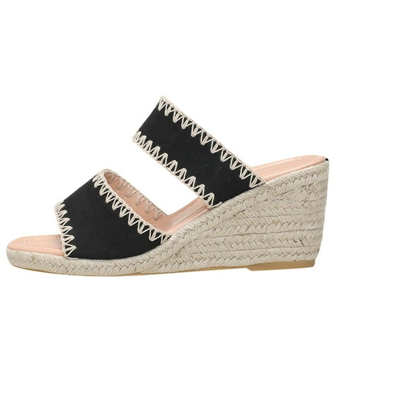 hopeusnice Women's Espadrille Wedge Sandals Summer Open Toe Buckle Strappy Platform Wedge Shoes Comfortable Slip On Wedge Slides Black 41