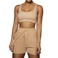 thumbnail image 1 of hopeusnice Women's Excercise Sports Sports Suit Solid Color Gym Sets Pockets Pants Casual Beach Elastic High Waist Two Piece Set Drawstring Fashion Summer Beige XL, 1 of 6