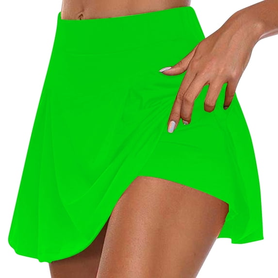hopeusnice Women's Fake 2 Piece Skorts Gym Skirts Activewear Casual Beach Solid Color Fashion Summer Mini Skirt Pants Elastic High Waist Workout Vacation Green XL