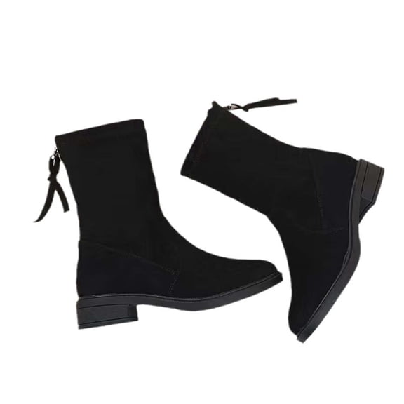 hopeusnice Women's Fall Winter Ankle Boots Suede Mid Calf Zipper Pull On Booties Comfortable Low Heel Block Heel Dress Boots Black 36