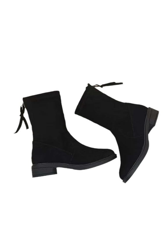 Women's Fall Winter Ankle Boots Suede Mid Calf Zipper Pull On Booties Comfortable Low Heel Block Heel Dress Boots Black 36