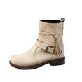 thumbnail image 1 of hopeusnice Women's Fashion Ankle Boots Slip on Side Zipper Round Toe Low Heel Ankle High Booties Fall Winter Comfortable Shoes Khaki 41, 1 of 7