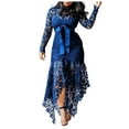 thumbnail image 1 of hopeusnice Women's Fashion Summer Solid Color Bodycon Dress Irregular Long Skirt Pants Lace Bandage Standing Collar Long Sleeve Dress Suits Casual Beach Blue S, 1 of 6