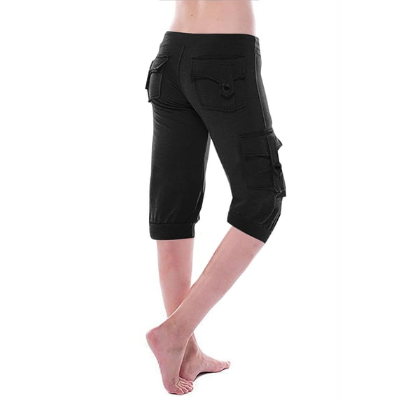 hopeusnice Women's Fashion Summer solid color lounge shorts elastic high waist running shorts drawstring pockets workout vacation Casual Beach Pants cargo shorts Black XXL