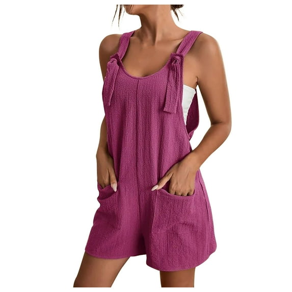 hopeusnice Women's Fashion Summer solid color lounge shorts pockets romper Overalls Casual Beach workout vacation Pants sleeveless jumpsuits Purple XL