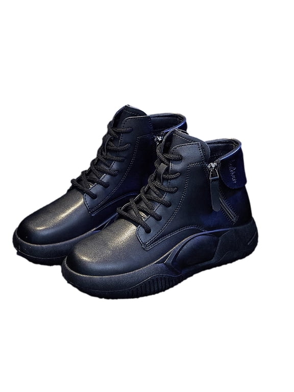 Women's Faux Leather Boots High Top Lace Up Zipper Ankle Boots Sneakers Comfortable Breathable Shoes Black 36