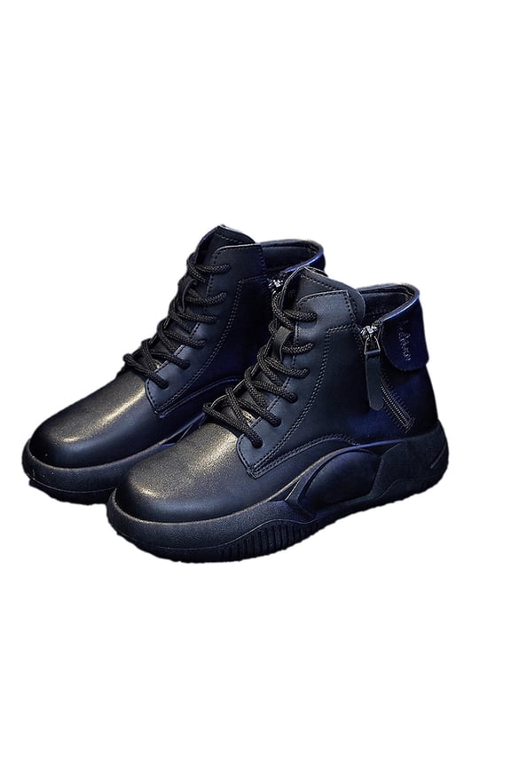 Women's Faux Leather Boots High Top Lace Up Zipper Ankle Boots Sneakers Comfortable Breathable Shoes Black 36