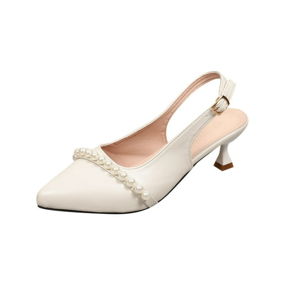 hopeusnice Women's High Heels Shoes Non-slip Soft PU Summer and Fall Shoes Breathable Trendy Closed-toe Sandals Tapered High heel Pointed toe Shoes for Beach Pointed toe Dress Shoes White 36