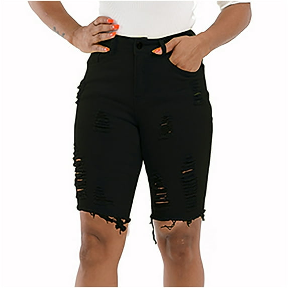 hopeusnice Women's Jeans Shorts Casual Beach Solid Color Lounge Shorts Ripped Pants Mid Waist Running Shorts Fashion Summer Sweat Shorts Pockets Workout Vacation Black XXL