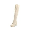 thumbnail image 1 of hopeusnice Women's Over The Knee Boots Lace Up Chunky Heel Boots High Heels Faux Leather Knee High Boots Block Heel Boots Winter Boots Beige 37, 1 of 6