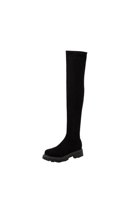 Women's Over The Knee Boots Suede Chunky Heel Winter Warm Boots Stretchy Sock Boots Block Heel Fashion Boots Mid Calf Boots Black 38