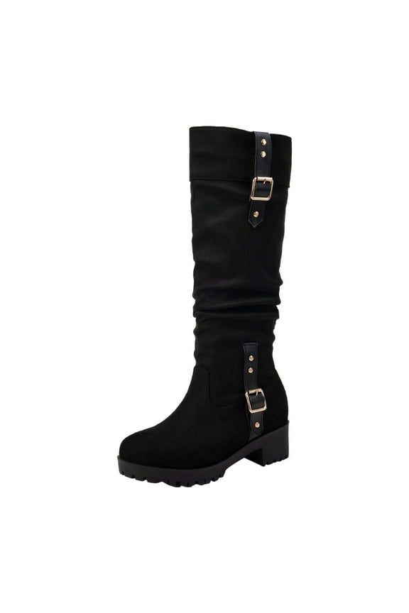 Women's Knee High Boots Buckle Buckle Suede Boots Winter Warm Boots Comfortable Outdoor Fashion Boots Black 38