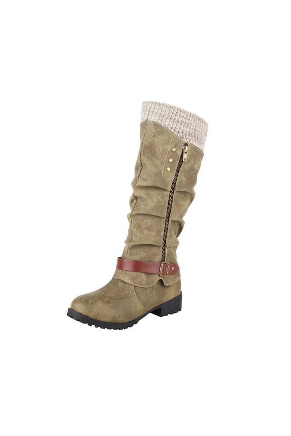 Women's Knee High Boots Buckle Side Zipper Warm Winter Boots Suede Slouchy Boots Comfortable Shoes Green 37