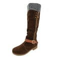 thumbnail image 1 of hopeusnice Women's Knee High Boots Faux Leather Buckle Side Zipper Slouchy Winter Boots Warm Comfortable Ankle Booties Brown 38, 1 of 1